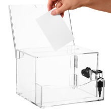 Transparent Ballot Box Donation Bins Boxes For Charity Fundraising with Lock Acrylic White
