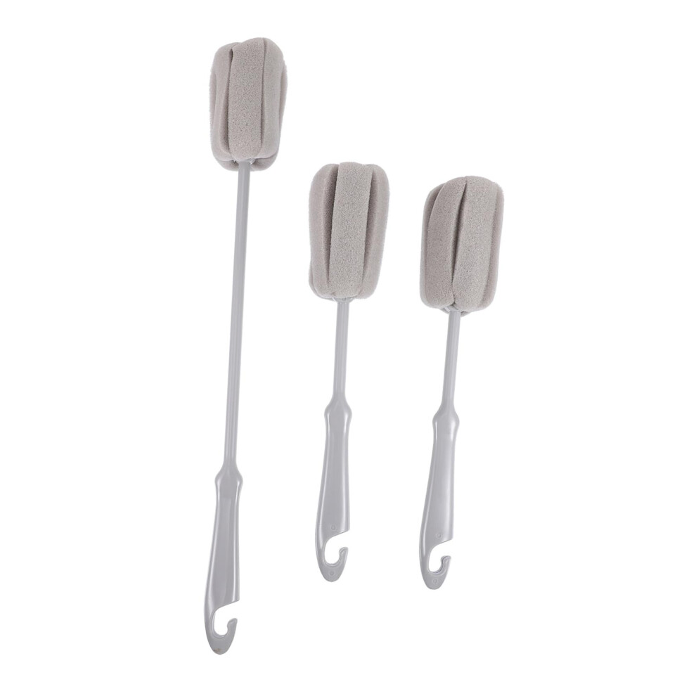 3pcs Long Handle Bottle Cleaning Brush Set with Scratch Sponge for Narrow Neck Bottles and Glassware