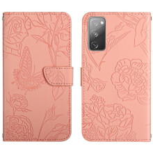 Case for compatible with Samsung Galaxy S20 FE, Anti-drop Shockproof PU Leather Flip Cover with Wrist Strap, Flowers and Butterflies Design