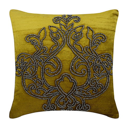 Μαξιλαροθήκη Chartreuse 18x18 ιντσών, Βελούδινη τετράγωνη μαξιλαροθήκη, χάντρες Damask σε