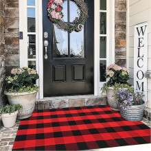 Buffalo Plaid Rug 23.6"x51.2" Red & Black Cotton Checkered, Washable Farmhouse Style Carpet for Living Room, Bedroom, Dining Room