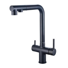3Way Kitchen Faucet with Water Filter, PullOut Spray, Dual Handles, Swivel Brass Tap, Chrome and Black Finish