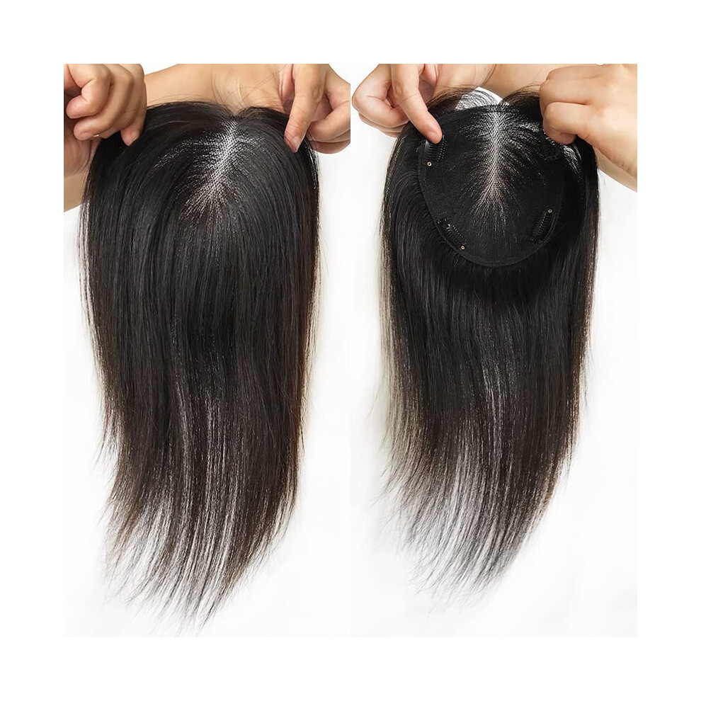 Unisex 100% Virgin Human Hair Topper For Thinning Hair Clip In Swiss Lace Hairpiece 10Inch Natural Color