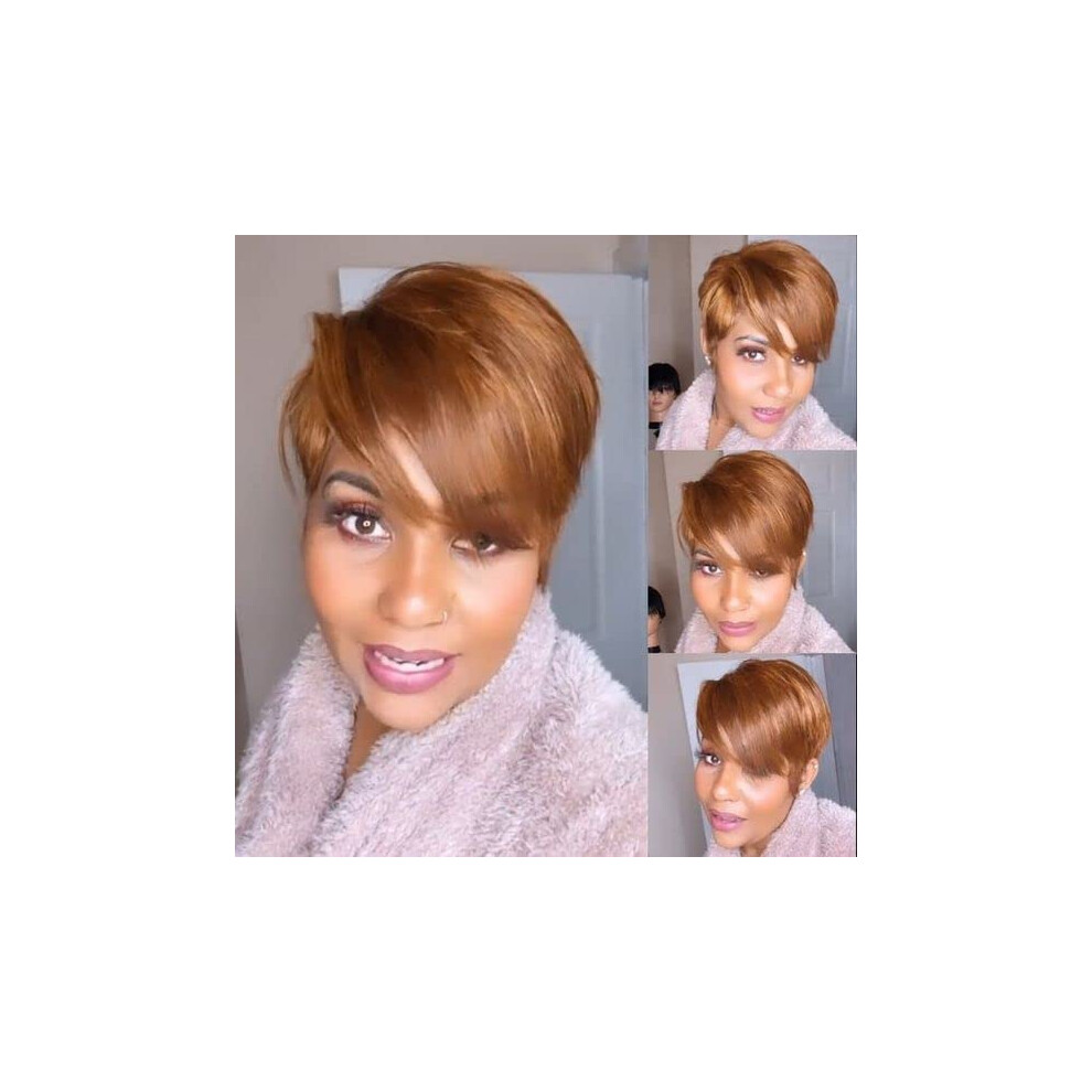Short Blonde Pixie Cut Wig for Women, Layered Heat Resistant Synthetic Hair with Side Bangs