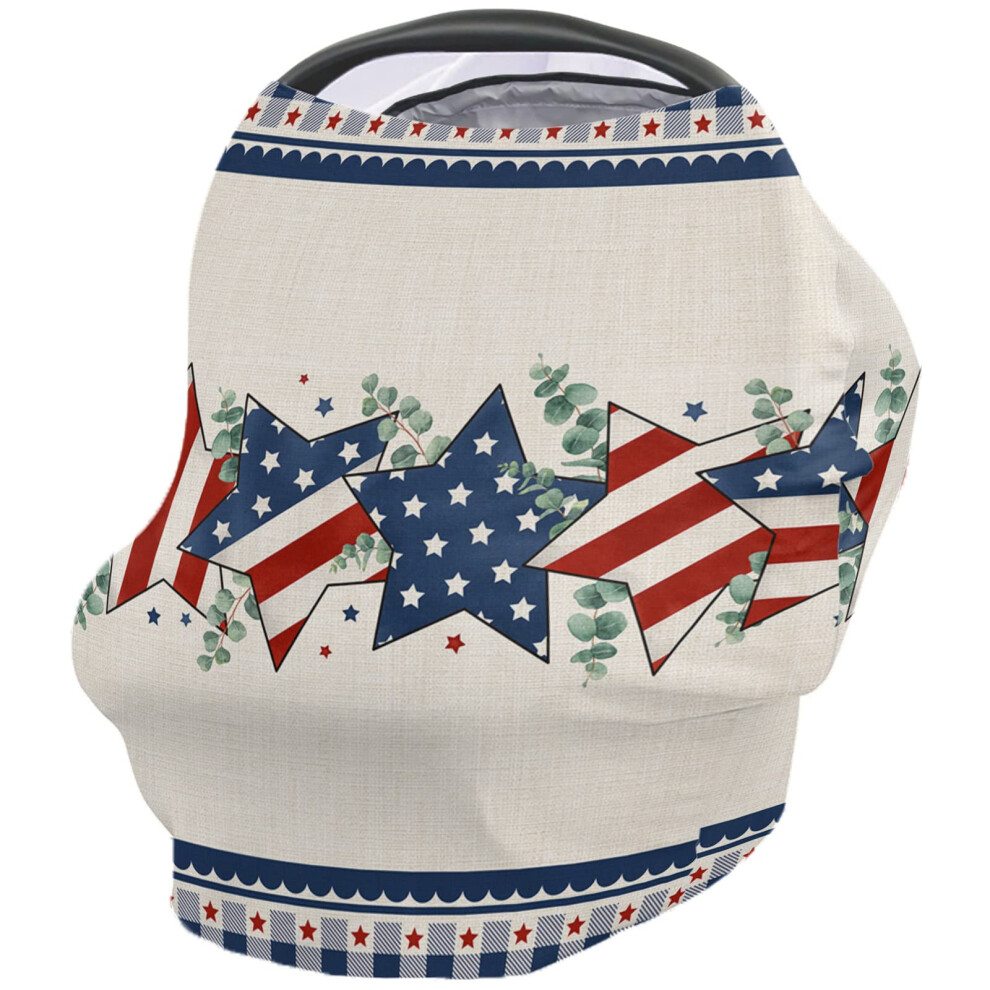 Baby Car Seat Cover Nursing Cover for Breastfeeding, Patriotic American Flag 360 Full Coverage Stretchy Soft Fabric