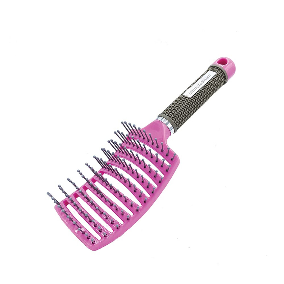 Pink Curved Vented Hair Brush For Thick Long Hair, Fast Drying Detangling Blow Dryer Brush