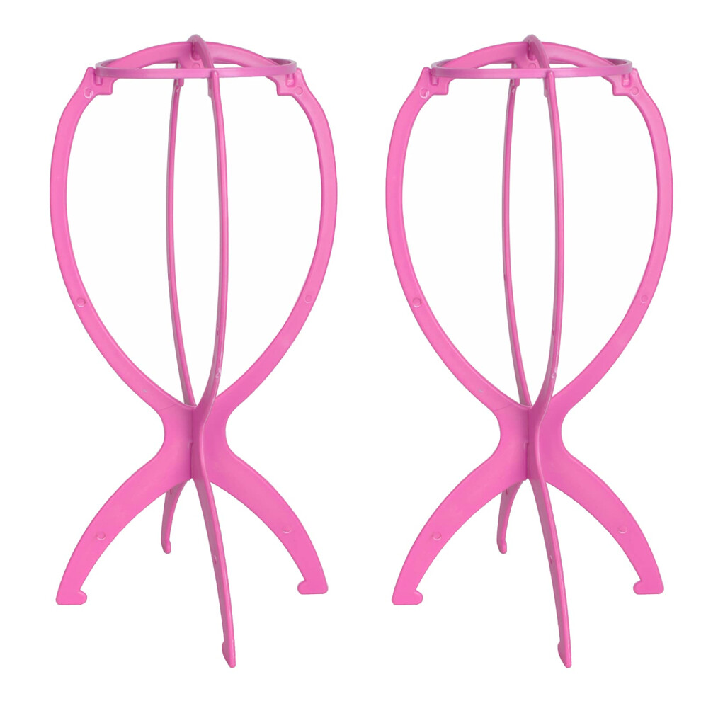 Unisex Pink 14 Inch Collapsible Wig Stand Holder 2 Pack For Wig Display And Drying, Adjustable Fit
