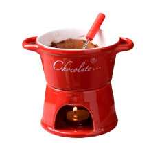 Chocolate Melting Cup with Fork for Fondue, Sweet Sauces, Bread, Dessert, Couples, Red