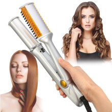 Rotating Hair Curling Iron 2in1 Straightener and Curler with Fast 60s Heatup Auto Shut Off Dual Voltage for Travel