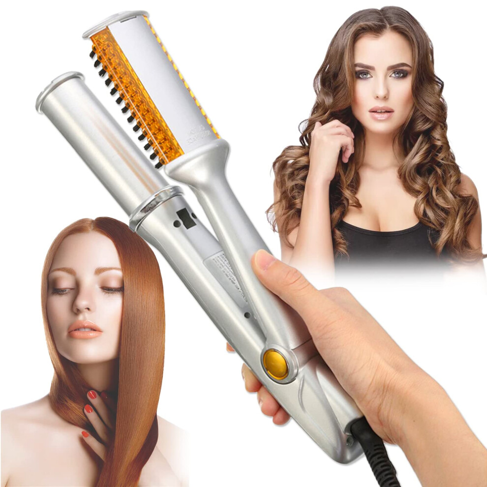 Rotating Hair Curling Iron 2in1 Straightener and Curler with Fast 60s Heatup Auto Shut Off Dual Voltage for Travel
