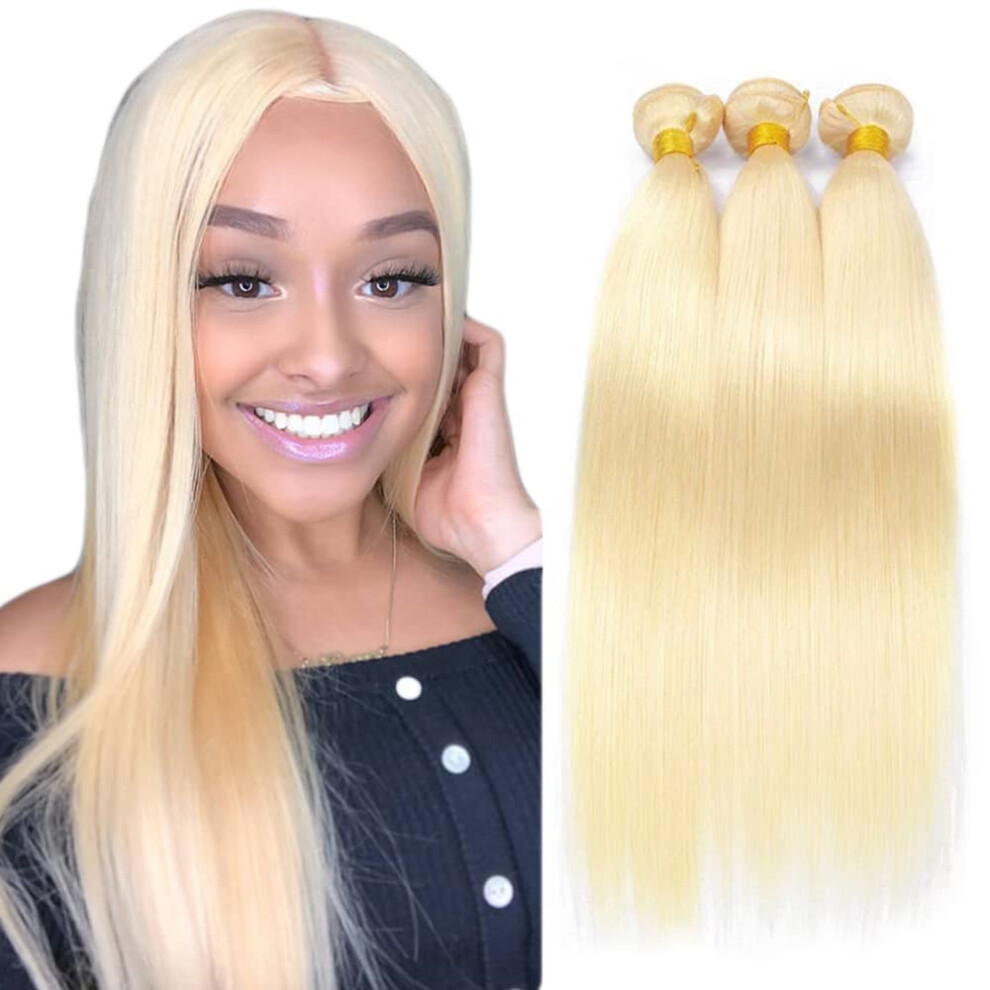 Unisex 613 Blonde Human Hair Bundles Brazilian Remy Straight Extensions No Tangle Virgin 16 18 20 Inch