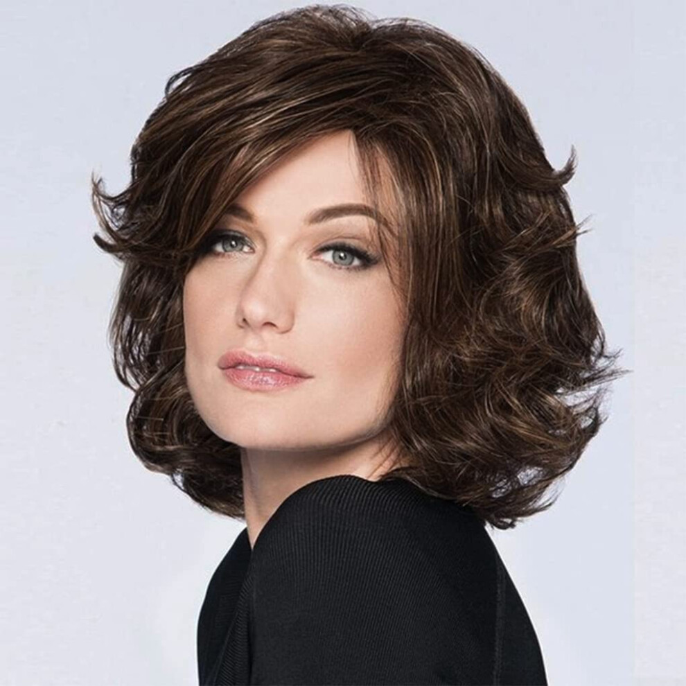 Unisex Brown Short Curly Synthetic Wig For Women, Natural Layered Look, Heat Resistant, Cosplay Ready