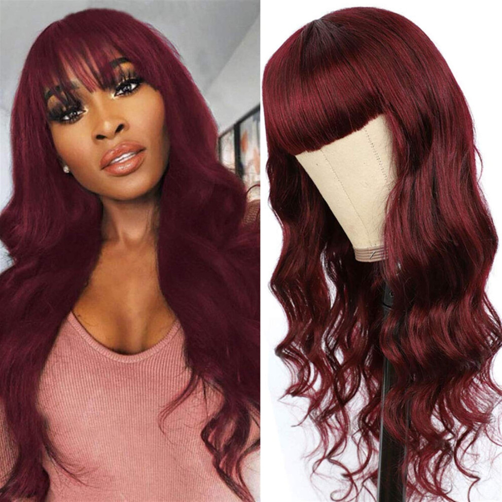 Unisex Red 99J Burgundy Body Wave Human Hair Lace Front Wig 13X4 Pre Plucked Virgin Wig With Bangs For Women