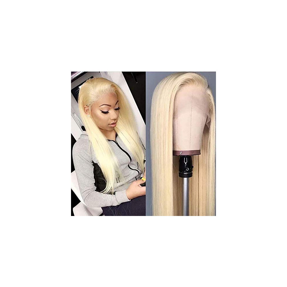 26 Inch Blonde Lace Front Wig 613 Straight Synthetic Heat Resistant Fiber with Natural Hairline