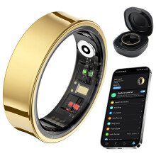 Smart Ring Fitness Tracker with Heart Rate, SpO2, Sleep & Calorie Monitor, Temperature Sensor, IP68 Waterproof for iPhone Android Gold Size 8