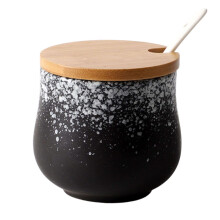 Sugar Bowl Ceramic with Lid and Builtin Spoon, 200ml Porcelain Sugar Container for Coffee and Tea