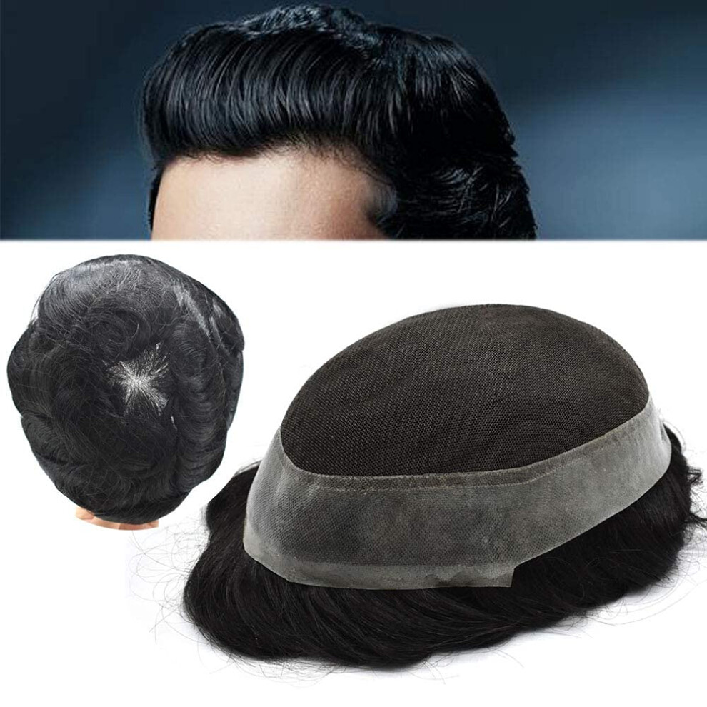 Unisex Brown Men's Toupee Hair Replacement System French Lace Base With Poly Perimeter 8X10 Dark Remy Hair Natural Hairline
