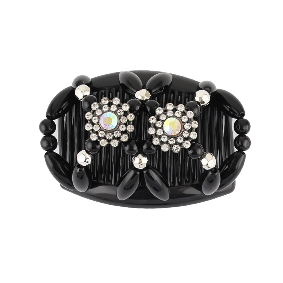 Magic Hair Comb Black Flower Elastic Double Comb Clip for Women Thick Hair Secure Hold