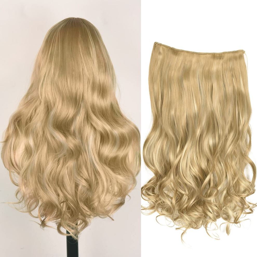 Unisex Dirty Blonde Invisible Wire Hair Extensions 20 Inch Long Wavy Synthetic Hairpiece For Women Natural Look