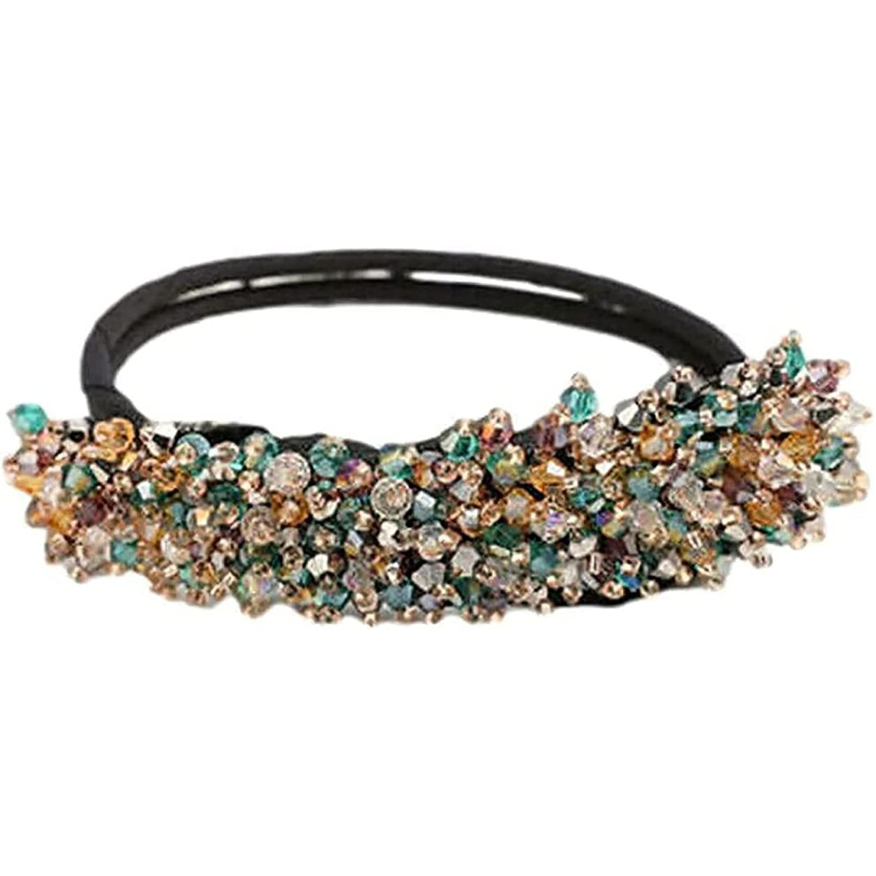 Green Rhinestone Hair Bun Maker for Quick Styling, Decorative Pearls and Crystals Tool for Long Hair