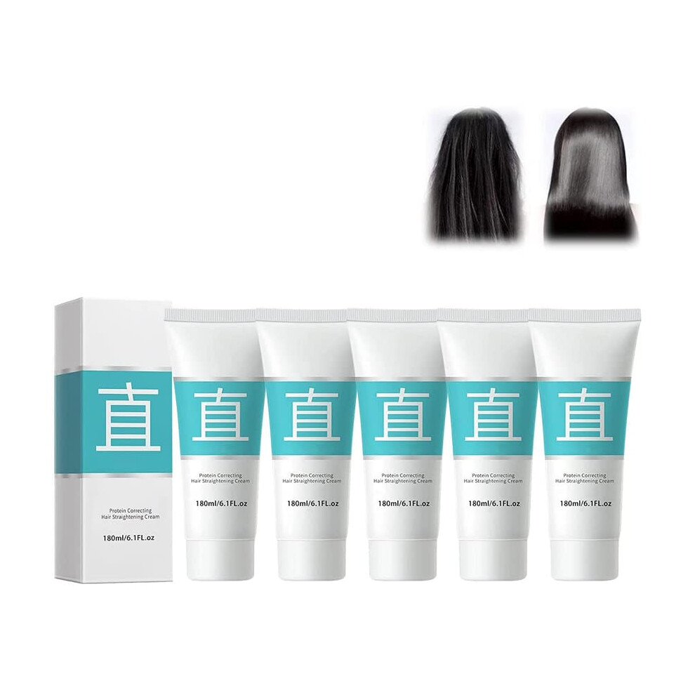 Cream Hair Straightening With Collagen And Protein For Frizz Smooth Finish, 5Pcs Set
