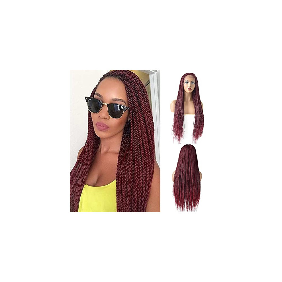 Long Lace Front Box Braids Wig for Black Women Hand Twisted Cornrow Style with Baby Hair 31' T1B/BUG