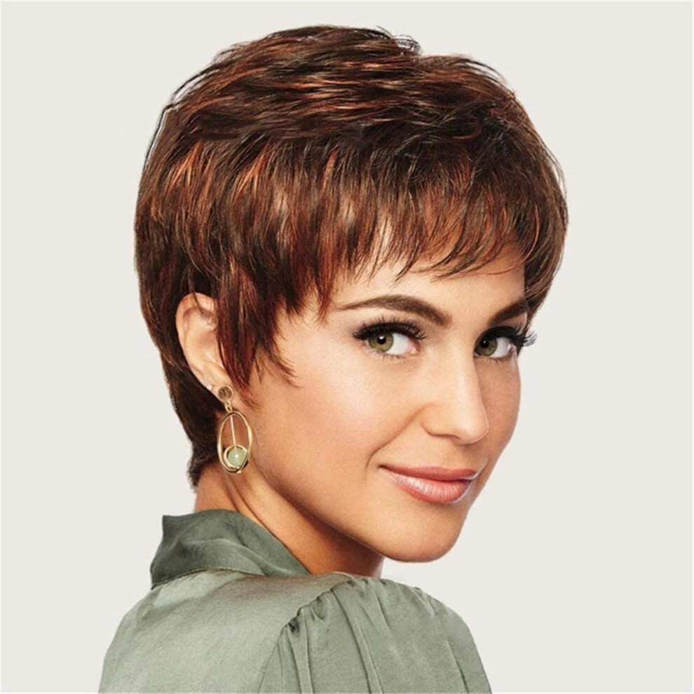 Unisex Brown Short Curly Wig For Women Heatresistant Synthetic Fiber Natural Scalp Effect Adjustable Fit