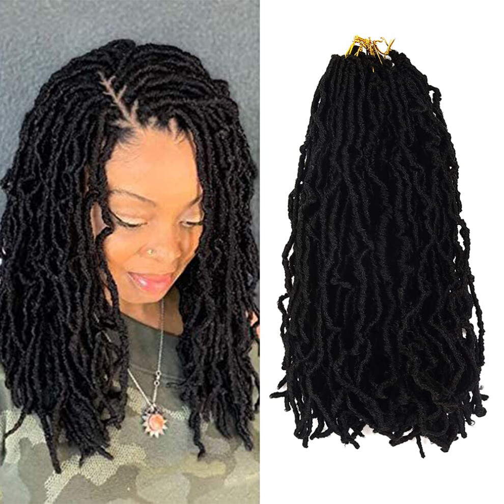 Unisex Black Faux Locs Crochet Hair 18 Inch Prelooped Soft Goddess Locs Braids For Women 1B#