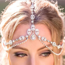 Gold Rhinestone Bridal Headchain with Vintage Design, Elegant Wedding Hair Jewelry for Brides