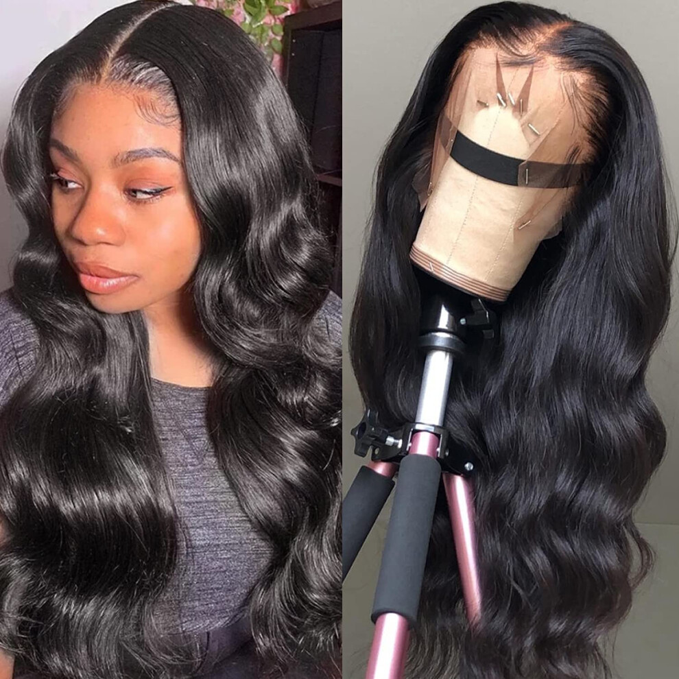 Unisex 32 Inch 13X4 Glueless Human Hair Lace Front Wig Brazilian Body Wave Pre Plucked Natural Hairline