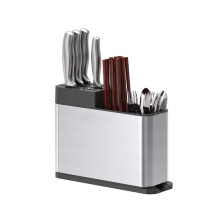 Kitchen Knife Holder with Stainless Steel Knife Block, MultiCompartment Storage and Water Tray