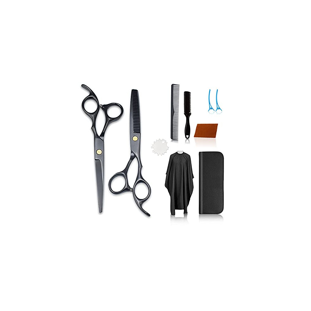 Professional Hairdressing Scissors Set 10 Pcs Hair Cutting Kit with Thinning Shears Razor Comb Cape for Home Salon Barber