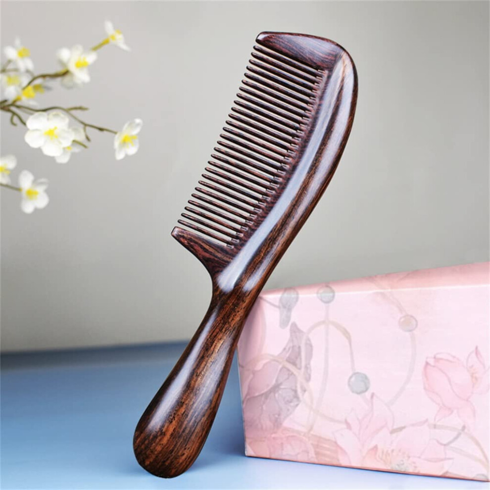 Wooden Hair Comb with Ergonomic Grip, Ebony and Rosewood Detangling Comb for Gentle Scalp Massage