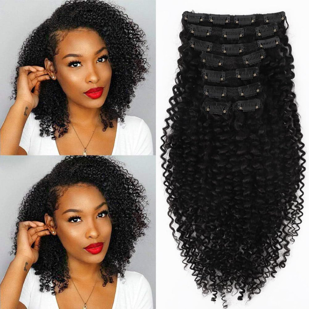 Unisex 100% Remy Human Hair Clip In Extensions For Women Brazilian Curly 120G Natural Volume Boost (#1B 14Inch)