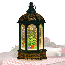 Christmas Snow Globe Lantern with Vintage Tree and Rotating Snow, Battery Operated Holiday Decor