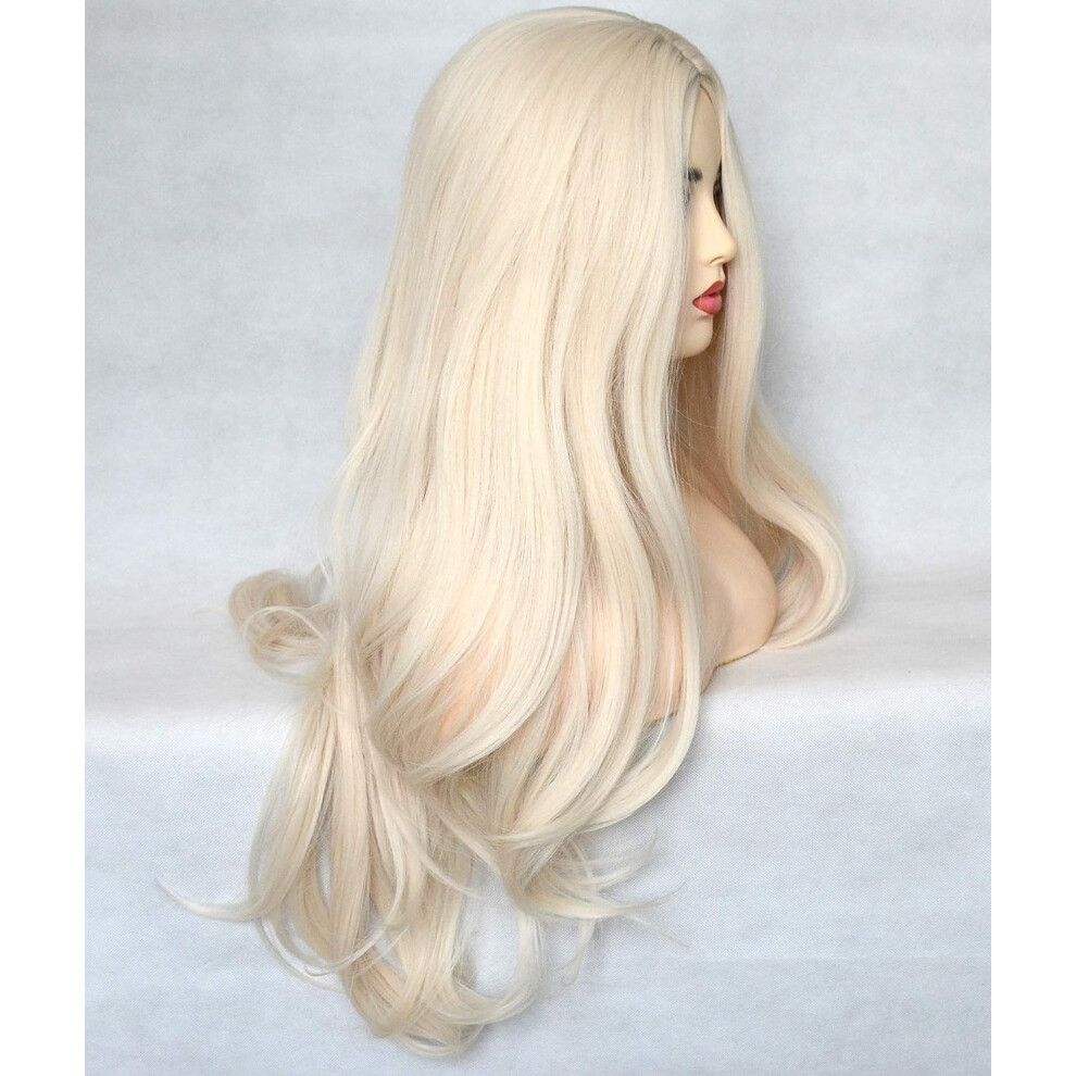 Blonde Wig Long Platinum Ombre 24 Inch Synthetic Waves for Women Cosplay with Natural Hairline