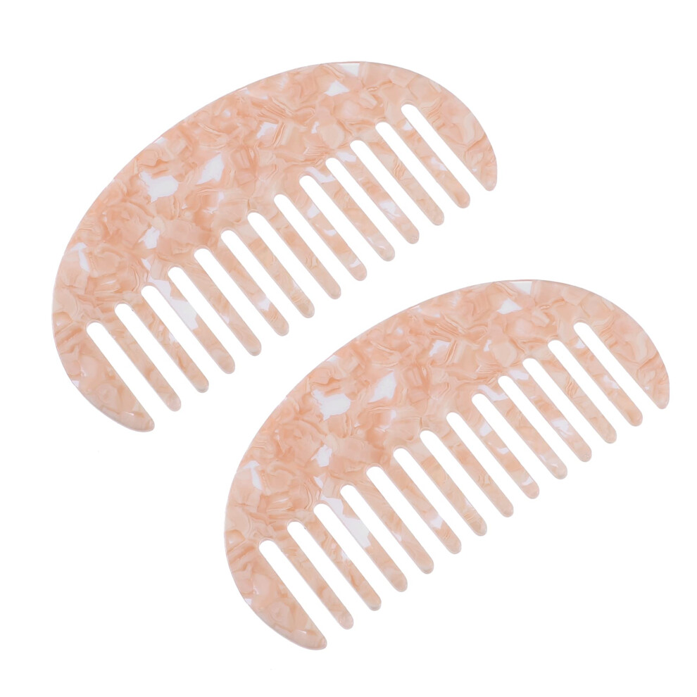 Unisex Pink 2 Pcs Wide Tooth Comb For Curly Hair, Anti Static Detangling Comb For Wet And Dry,
