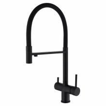 Brushed Gold 3 in 1 Kitchen Mixer Tap with Pull Out Spray, Dual Handles and Water Filter Black
