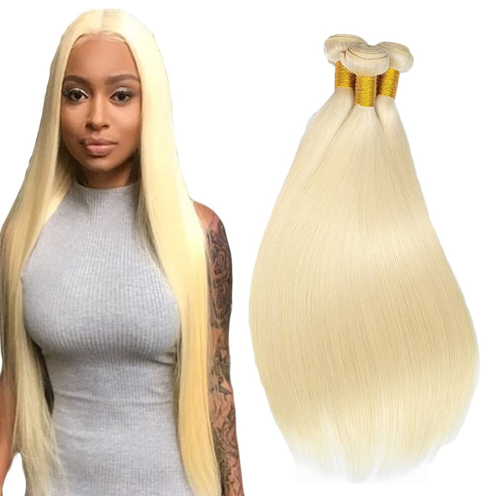 Unisex Honey Blonde Human Hair Bundles 613 Brazilian Virgin Straight Hair 3 Bundles 20 22 24 Inch Double Weft