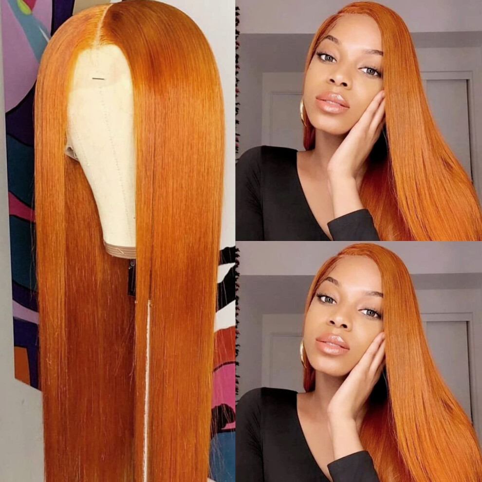 16 Inch Ginger Straight 13x4 HD Lace Front Wig Brazilian Human Hair Pre Plucked Natural Hairline