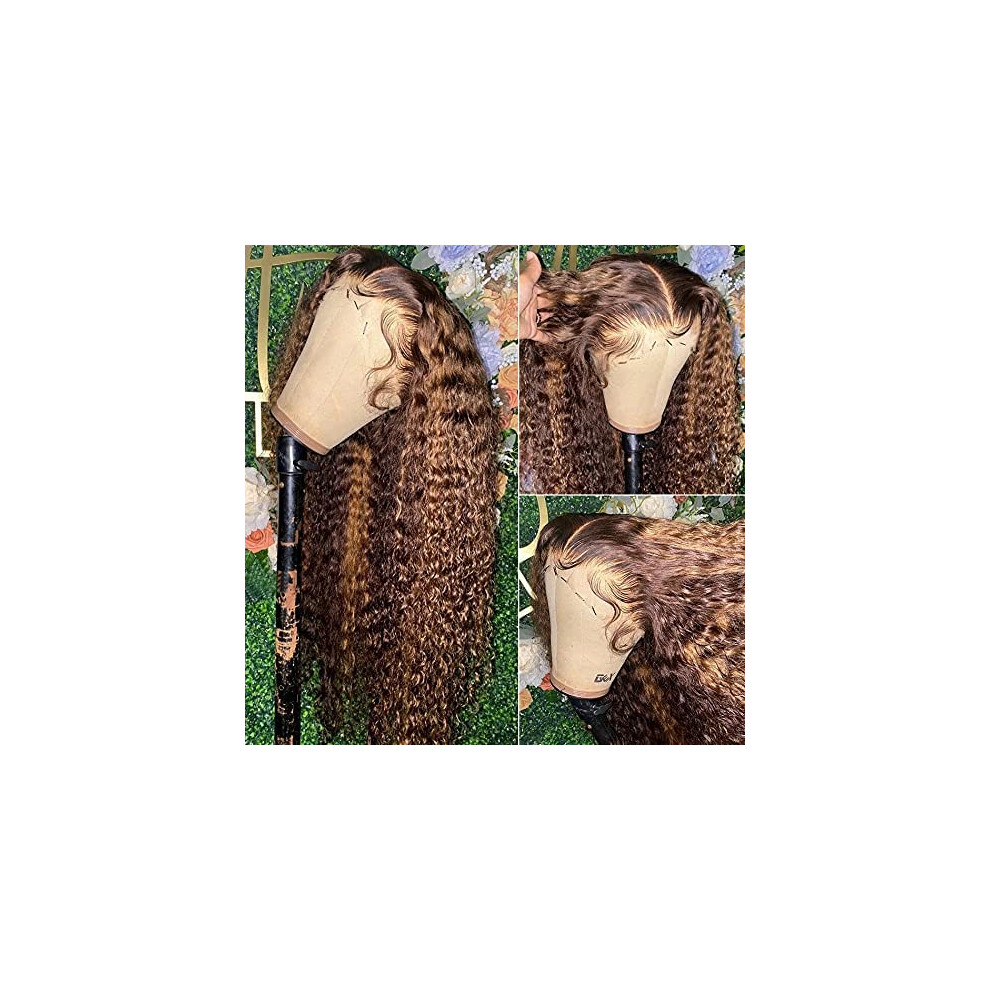 Unisex Black Human Hair Lace Front Wig Ombre Highlight Brazilian Water Wave 18 Inch Pre Plucked For Women