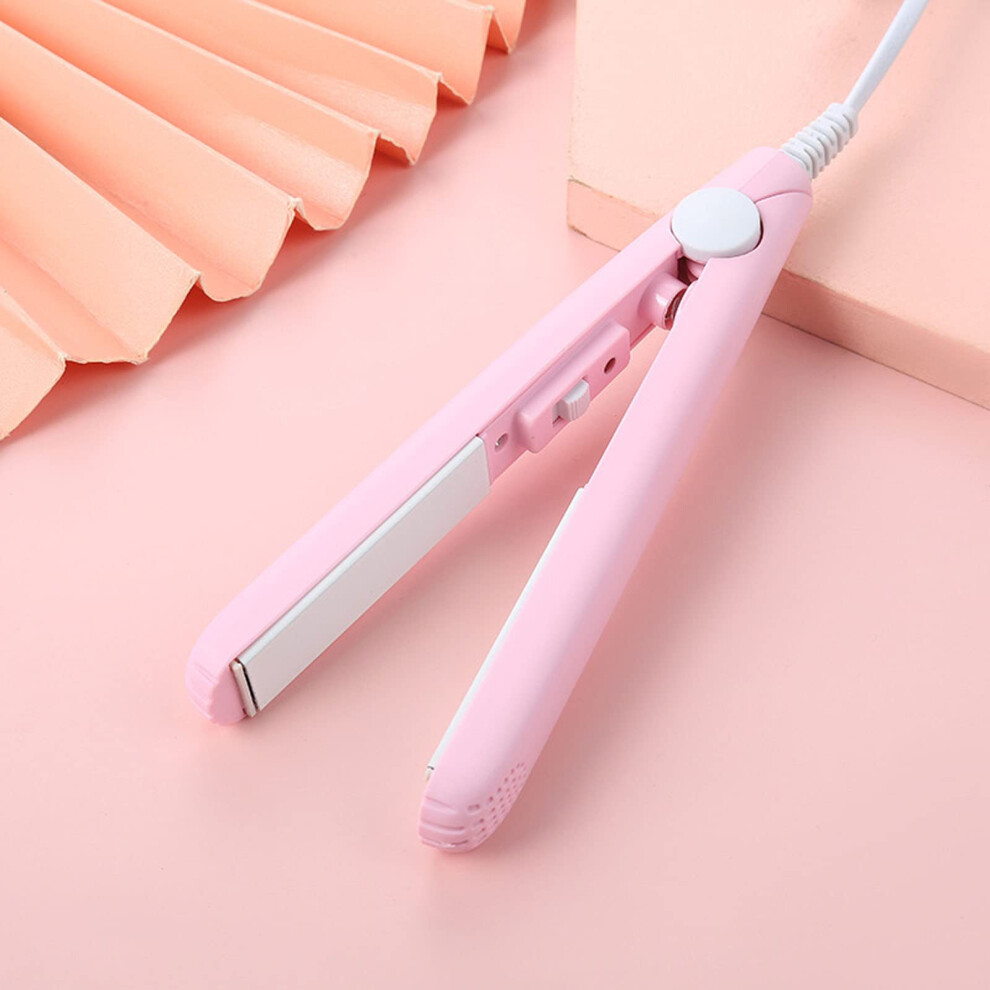 Mini Hair Straightener and Ceramic Curling Iron 2 in 1, Fast Heat Up, Compact Tourmaline Pink Tool