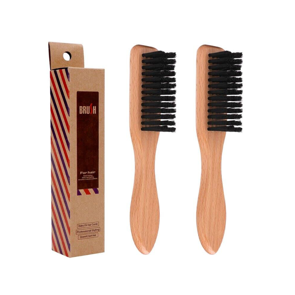 Boar Bristle Beard Brush and Trimmer Cleaning Kit for Men, Wooden Grip, 2Pcs Grooming Set for Gentle Styling