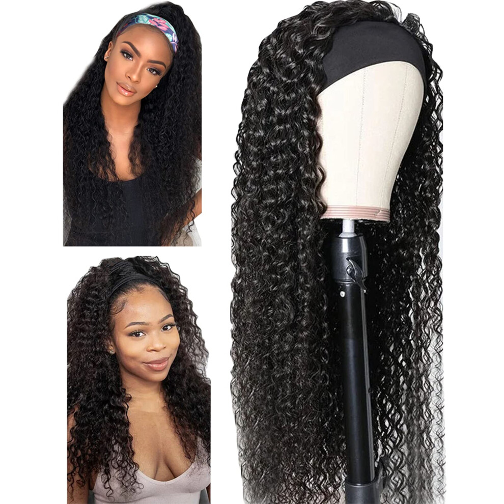 Deep Wave Headband Wig for Black Women 24 Inch Synthetic Hair, Natural Look, Tangle Resistant