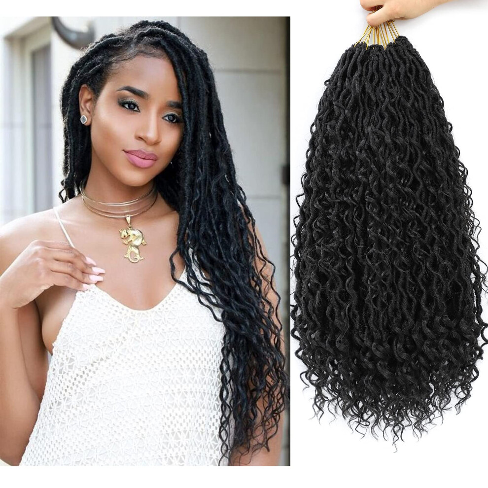 Unisex 22 Inch Goddess Locs Crochet Hair 3 Packs 1B Boho Curly Faux Locs Braids For Women Protective Style