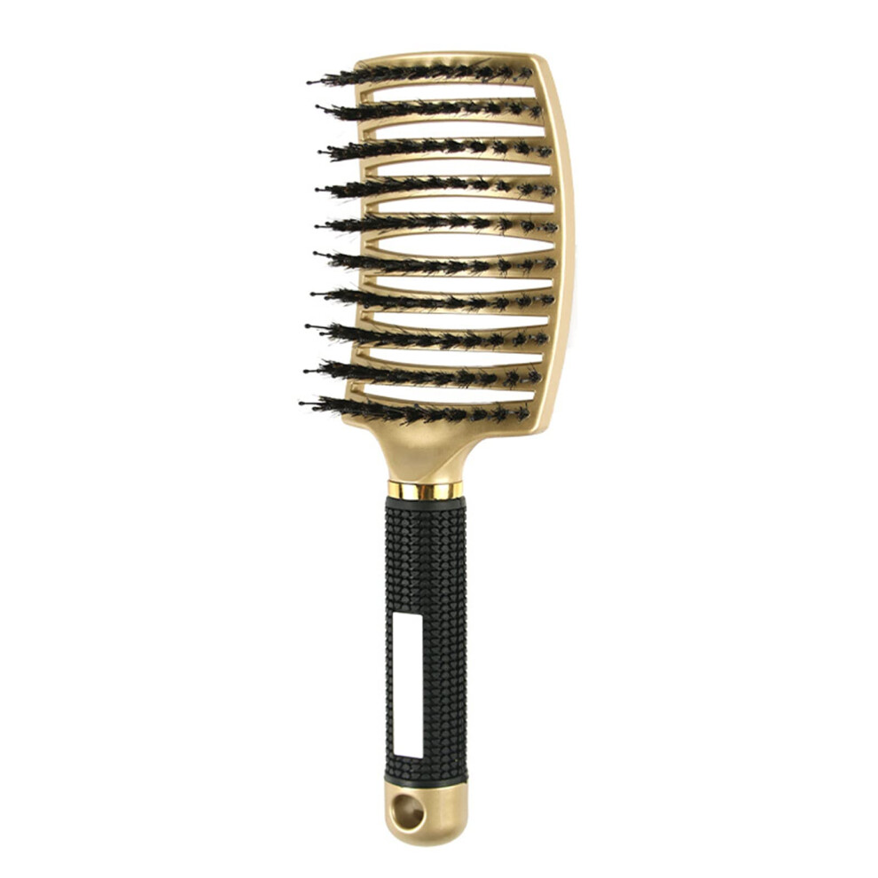 Gold Curved Vented Detangling Hair Brush With Ergonomic Grip For Gentle Knot Removal And Smooth Styling