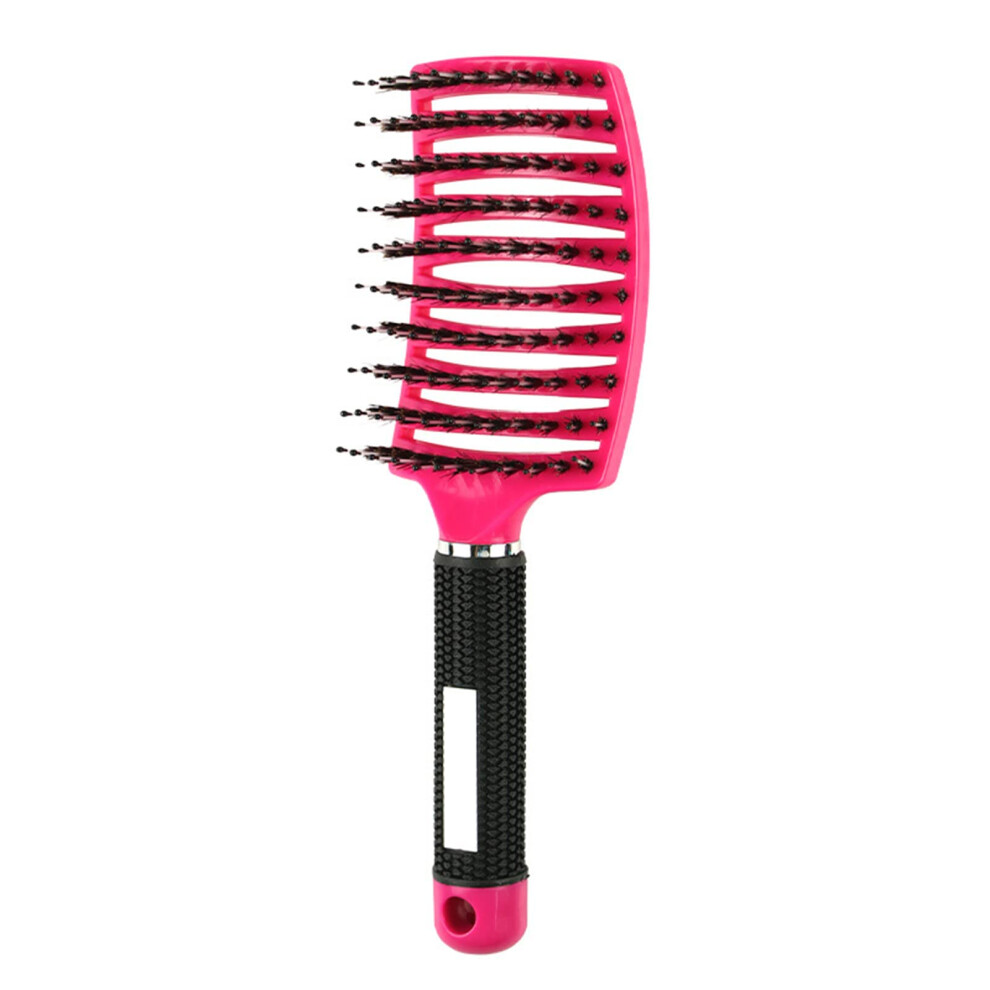 Curved Vented Detangling Hair Brush for Wet and Dry Hair with Ergonomic Grip, Nylon Bristles, Rose