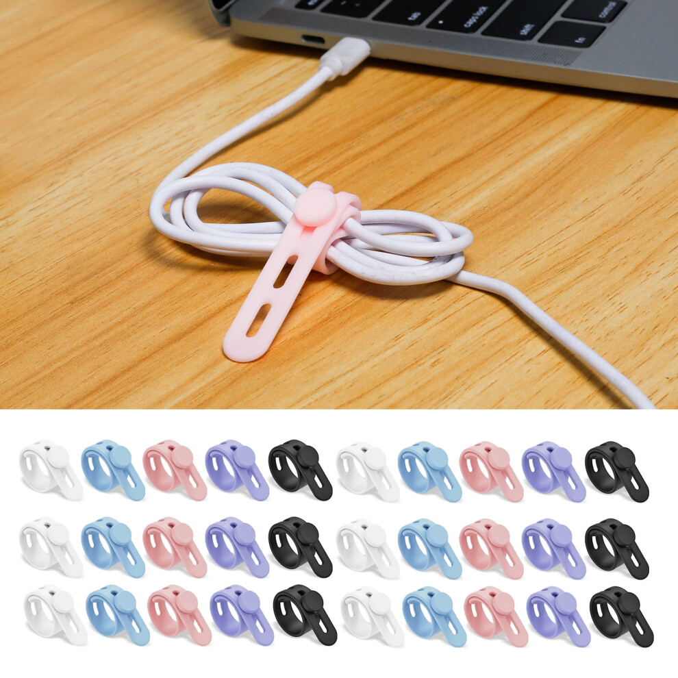 Fuygrcj 30Pcs Adjustable Silicone Cable Ties, Colorful Cable Straps Cord Organizer, Cable Management Organizer Fastening Cable Straps 9138057714432