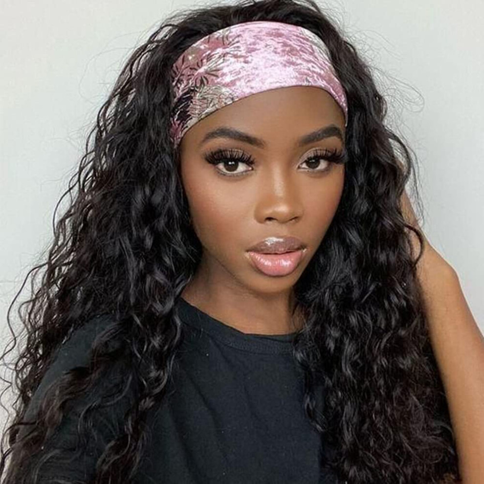 Unisex Headband Wig Water Wave 14 Inch Synthetic Curly Glueless Half Wig For Women Natural Look