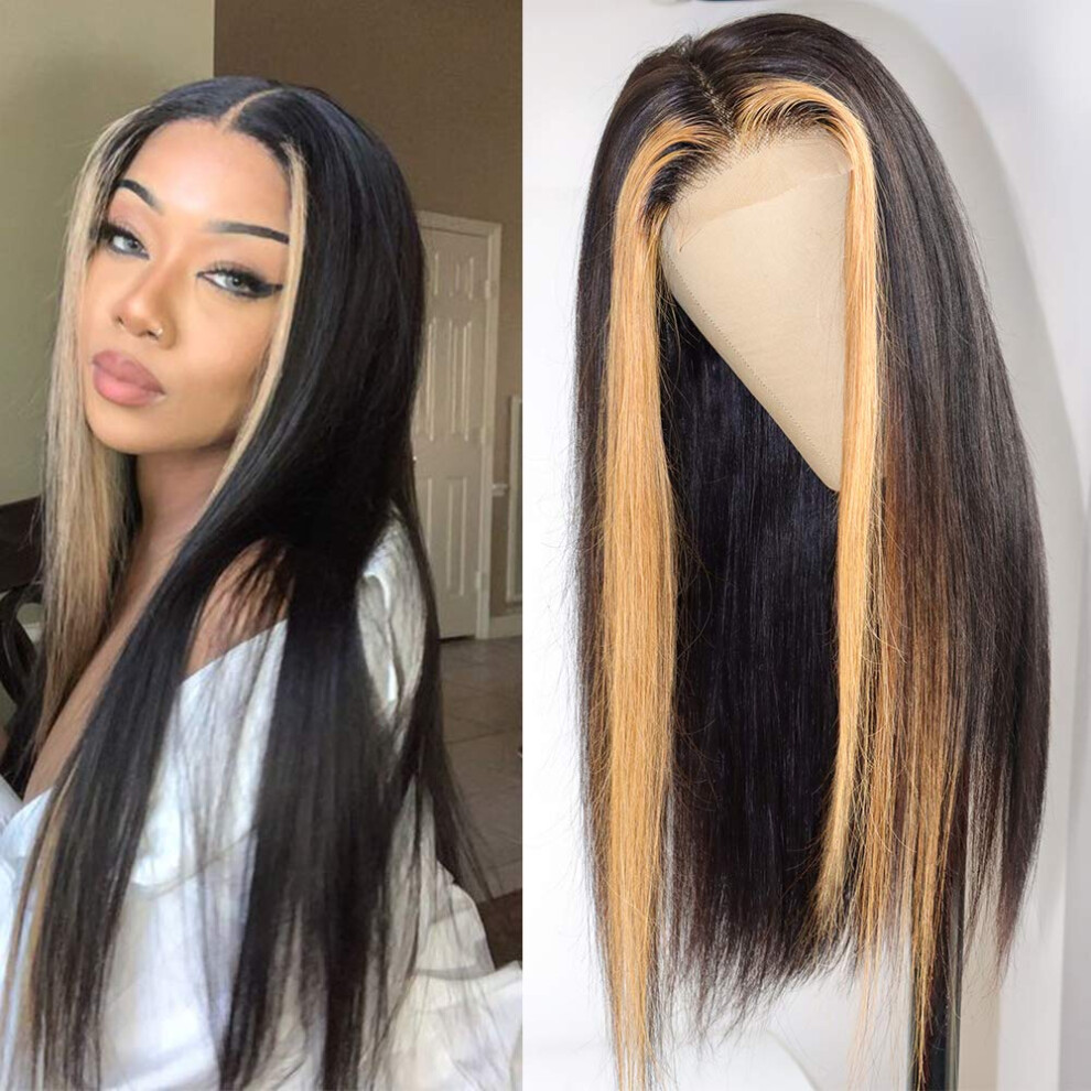 16 Inch 180 Density Human Hair Lace Wig 4x4 Closure Brazilian Virgin Hair Natural Highlight